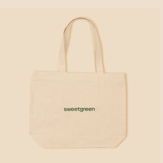 Salad! Collection canvas tote with "Sweetgreen" logo across one side in kale.