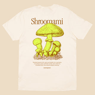 Back of tee with Shroomami graphic.