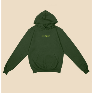 Front of Sweetgreen Core Collection Hoodie in Kale with "Sweetgreen" logo on chest.
